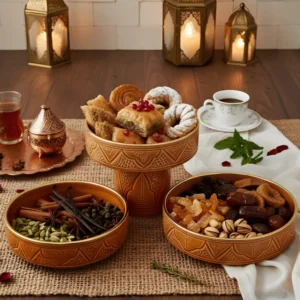 Moroccan Ceramic Serving Set Caramel Gold