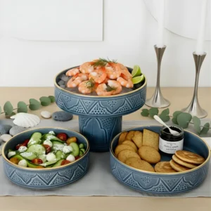 Moroccan Ceramic Serving Set Steel Blue