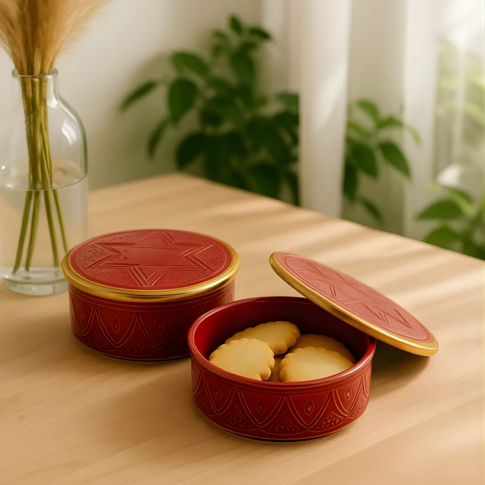 Moroccan Ceramic Lidded Box Deep Red