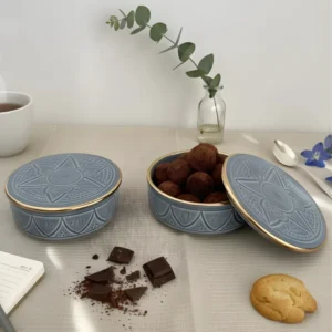 Moroccan Ceramic Lidded Box Slate Blue