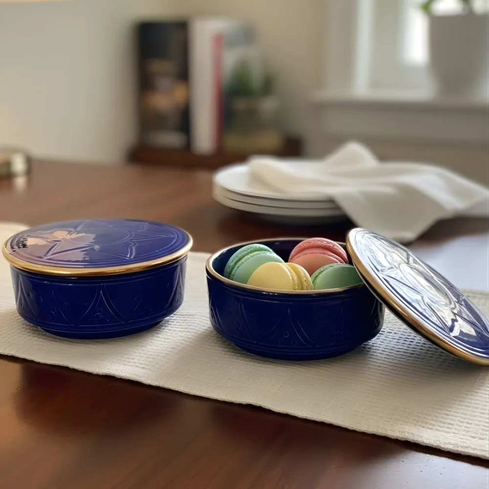 Moroccan Ceramic Lidded Box Navy