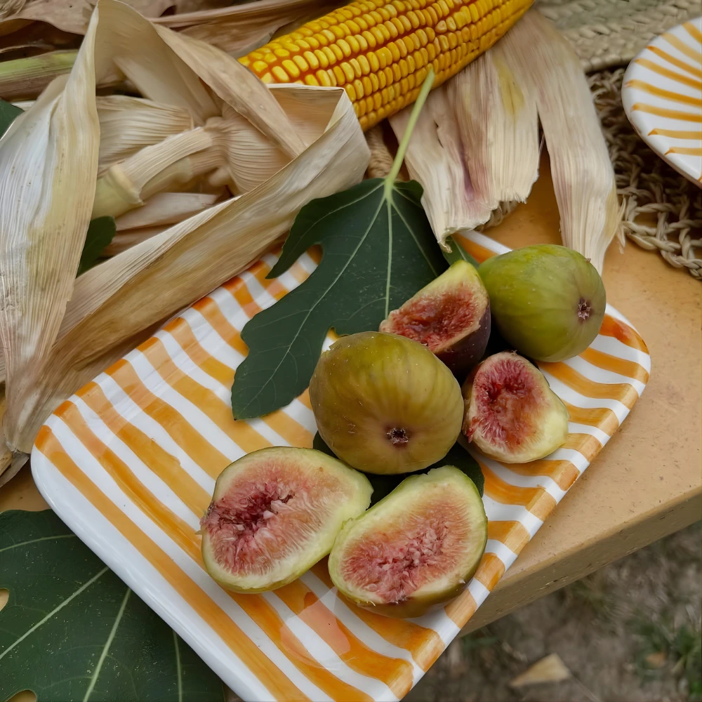 Moroccan Hand-Painted Tray Orange White Stripes