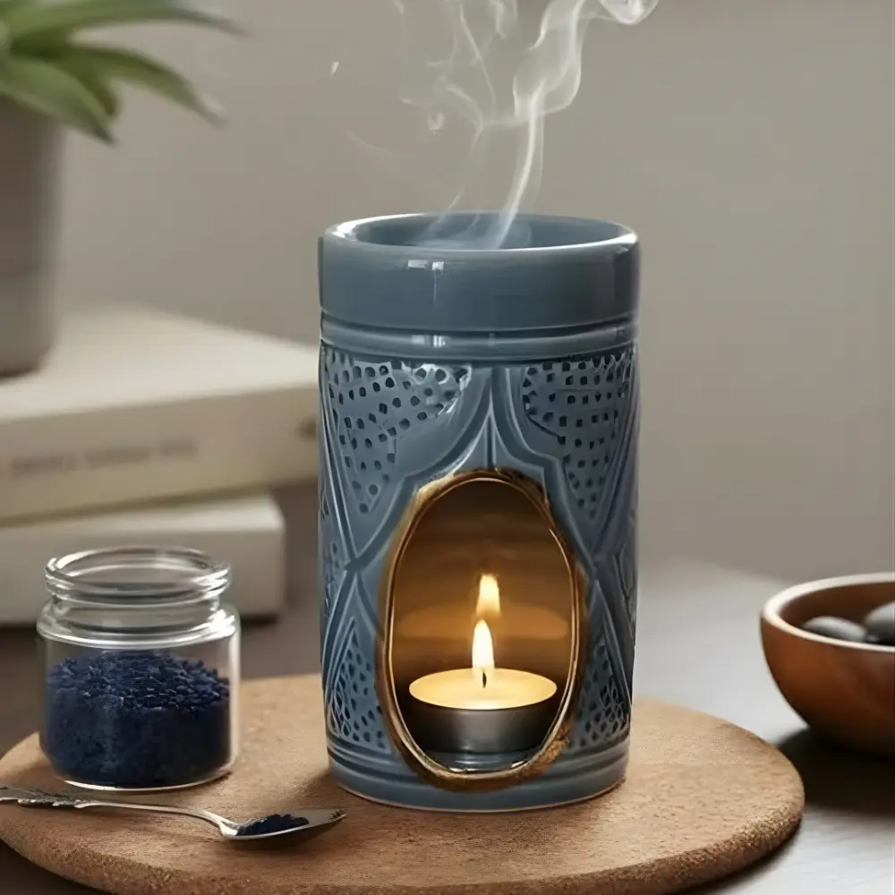 Moroccan Ceramic Oil Burner Steel Blue