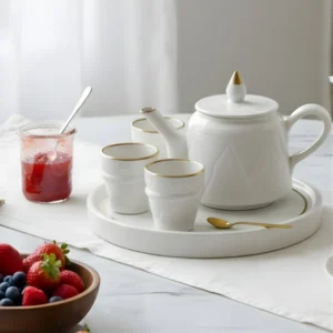 Moroccan Ceramic Tea Set White Gold