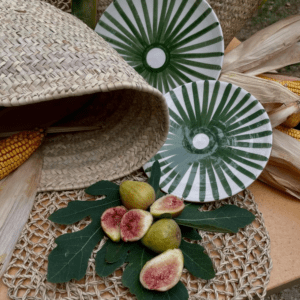 Moroccan Hand-Painted Bowl Set Green White Stripes