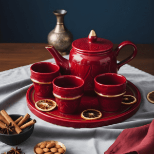 Moroccan Ceramic Tea Set Deep Red