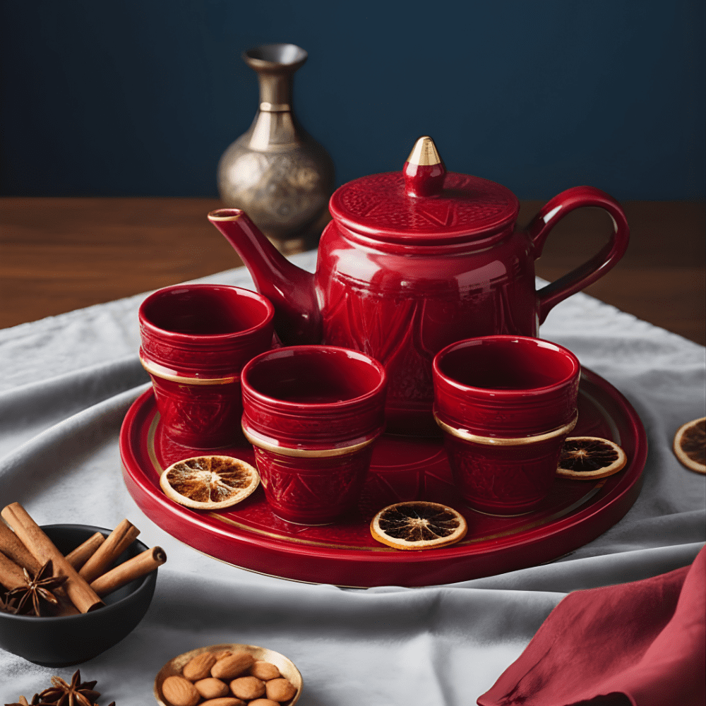 Moroccan Ceramic Tea Set Deep Red