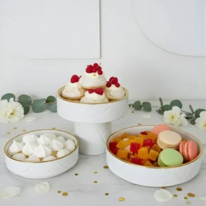 Moroccan Ceramic Serving Set White Gold