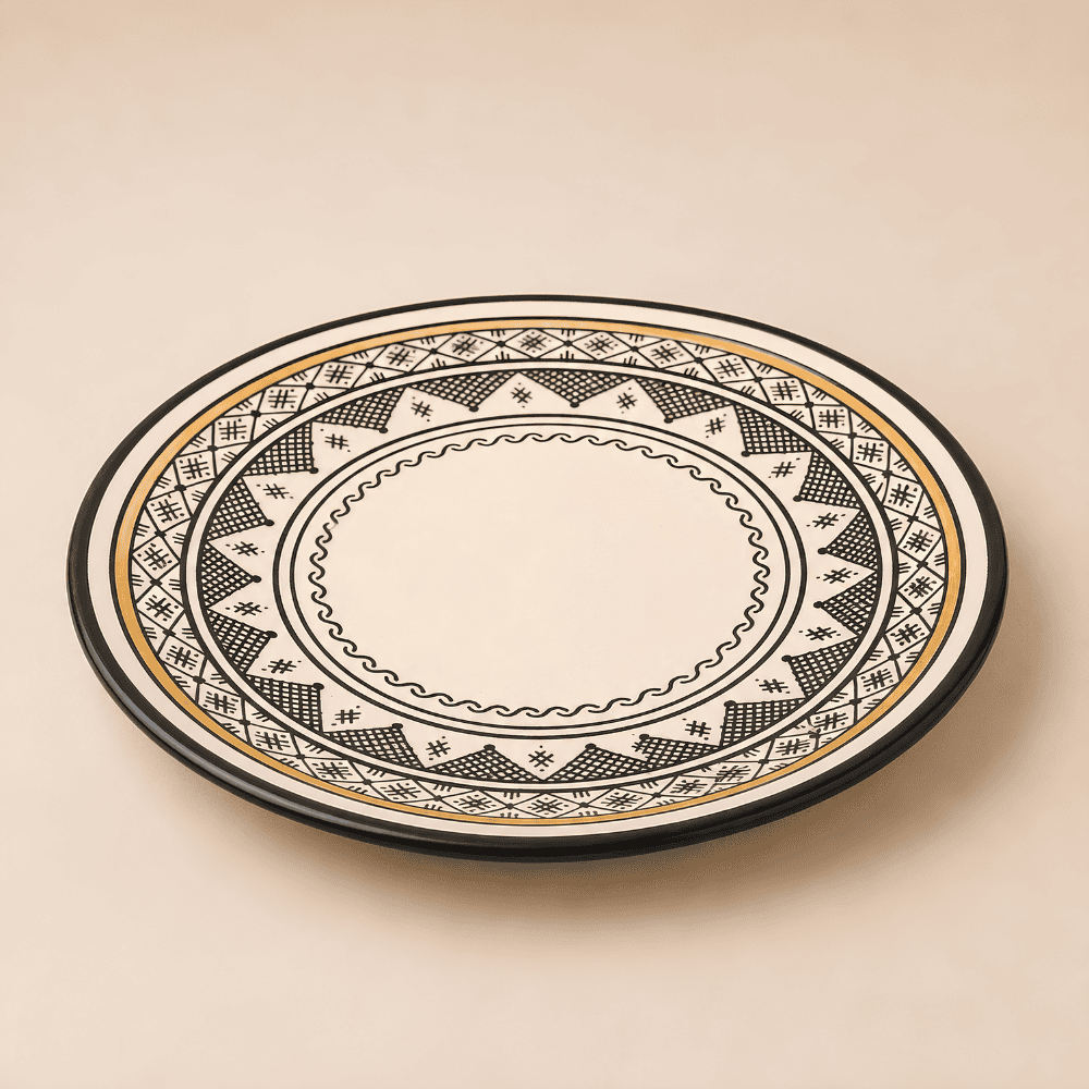 Moroccan Ceramic Serving Plate – Geometric Gold Collection
