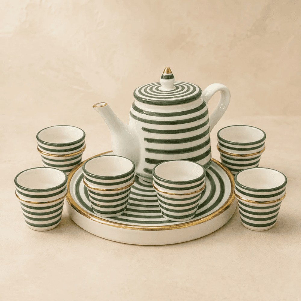Moroccan Striped Ceramic Tea Set