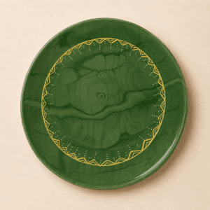 Moroccan Ceramic Serving Plate - Emerald Green & Gold