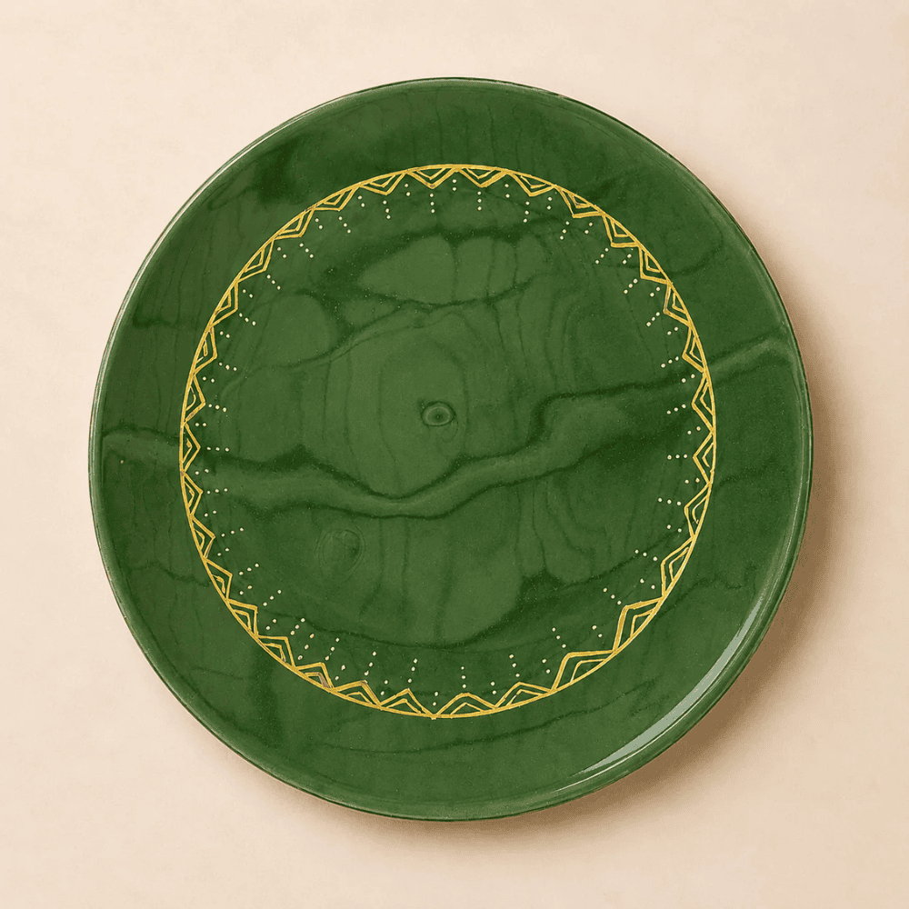 Moroccan Ceramic Serving Plate - Emerald Green & Gold