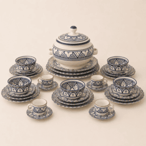 Large Handmade Blue and Gold Soup Dinnerware Set from Safi – 36 Pieces