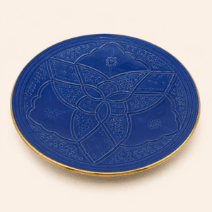 Handcrafted Moroccan Serving Platter with Gold Relief