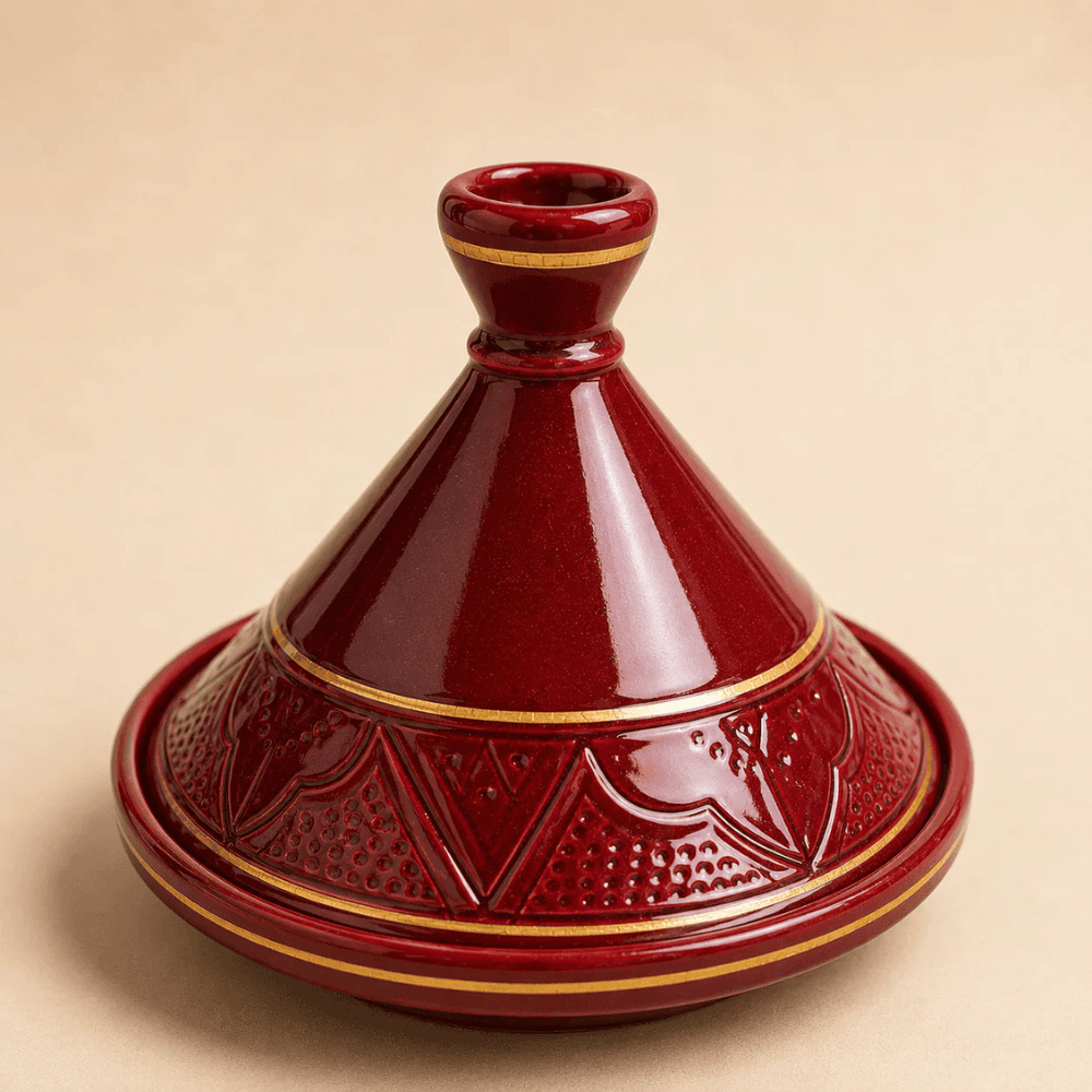 Mini Tajine Decorative Moroccan Glazed Ceramic with Gold Finish