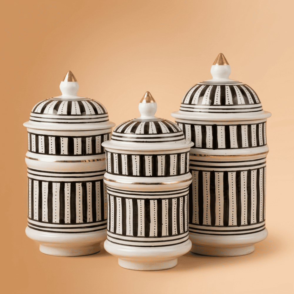 Ceramic Storage Jars with Gold Finial