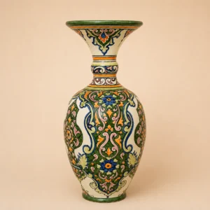 Large Handmade Moroccan Ceramic Vase with Multicolor Floral Patterns