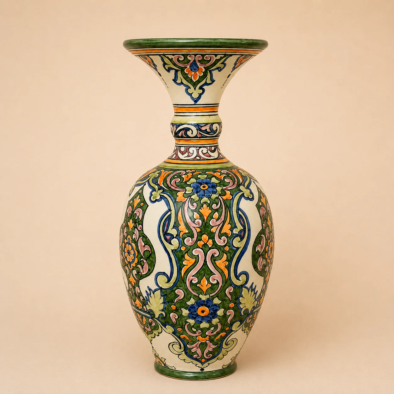 Large Handmade Moroccan Ceramic Vase with Multicolor Floral Patterns