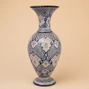 Large Moroccan Blue and White Handmade Ceramic Vase