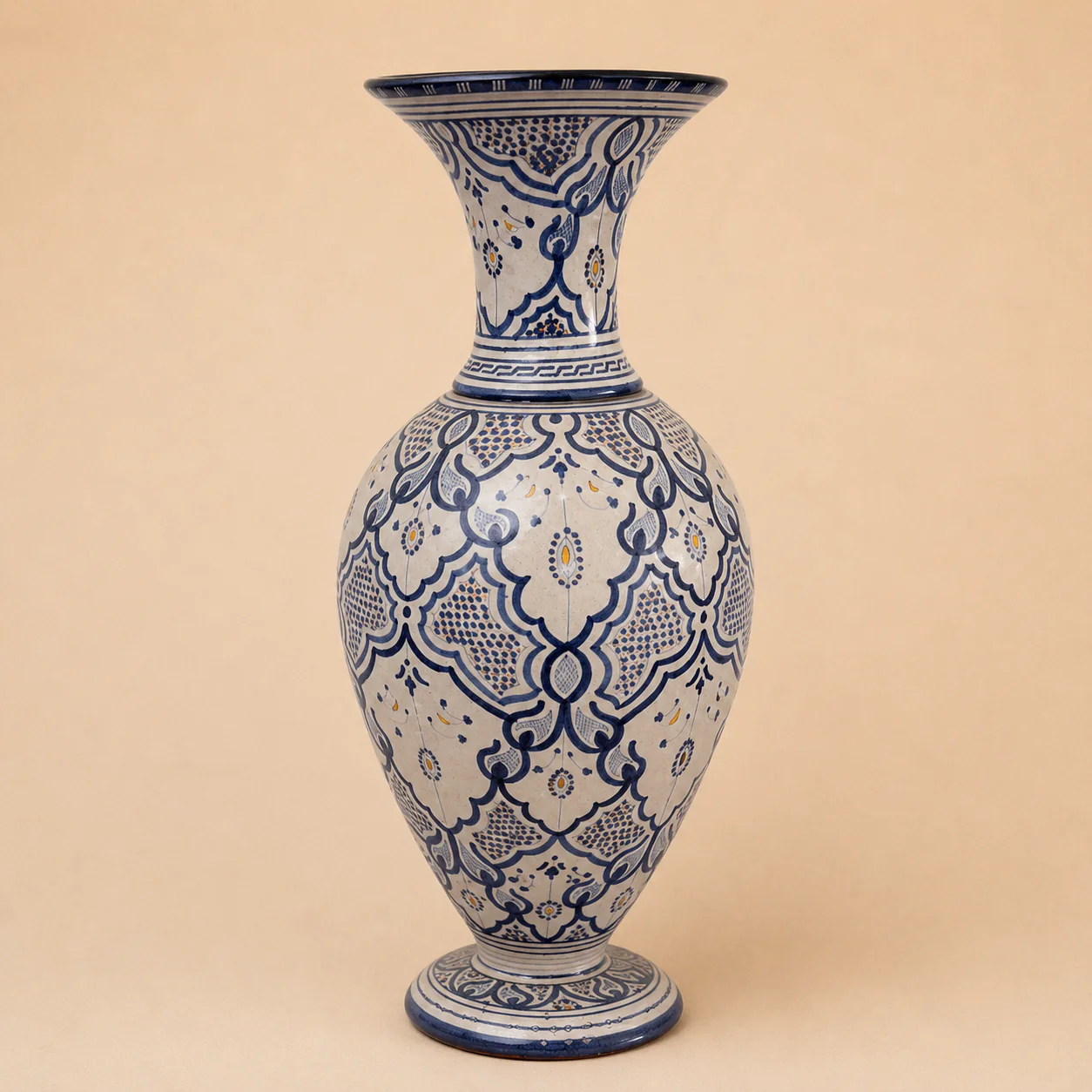 Large Moroccan Blue and White Handmade Ceramic Vase