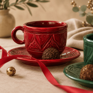 Handmade Moroccan Ceramic Teacup & Saucer Set