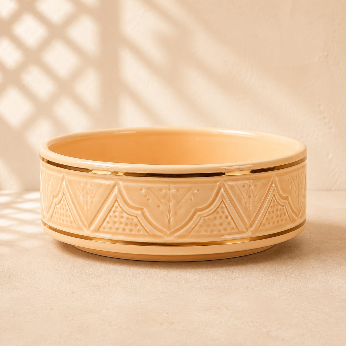 Handcrafted Moroccan Ceramic Shallow Serving Bowls with Gold Trim - Image 3