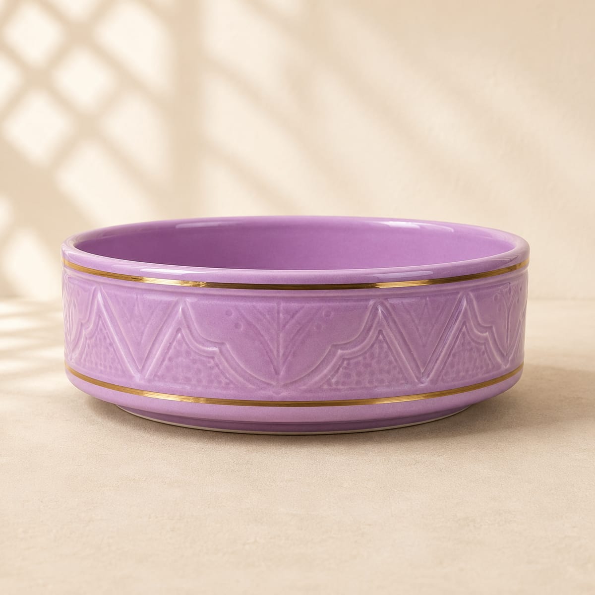 Handcrafted Moroccan Ceramic Shallow Serving Bowls with Gold Trim - Image 2