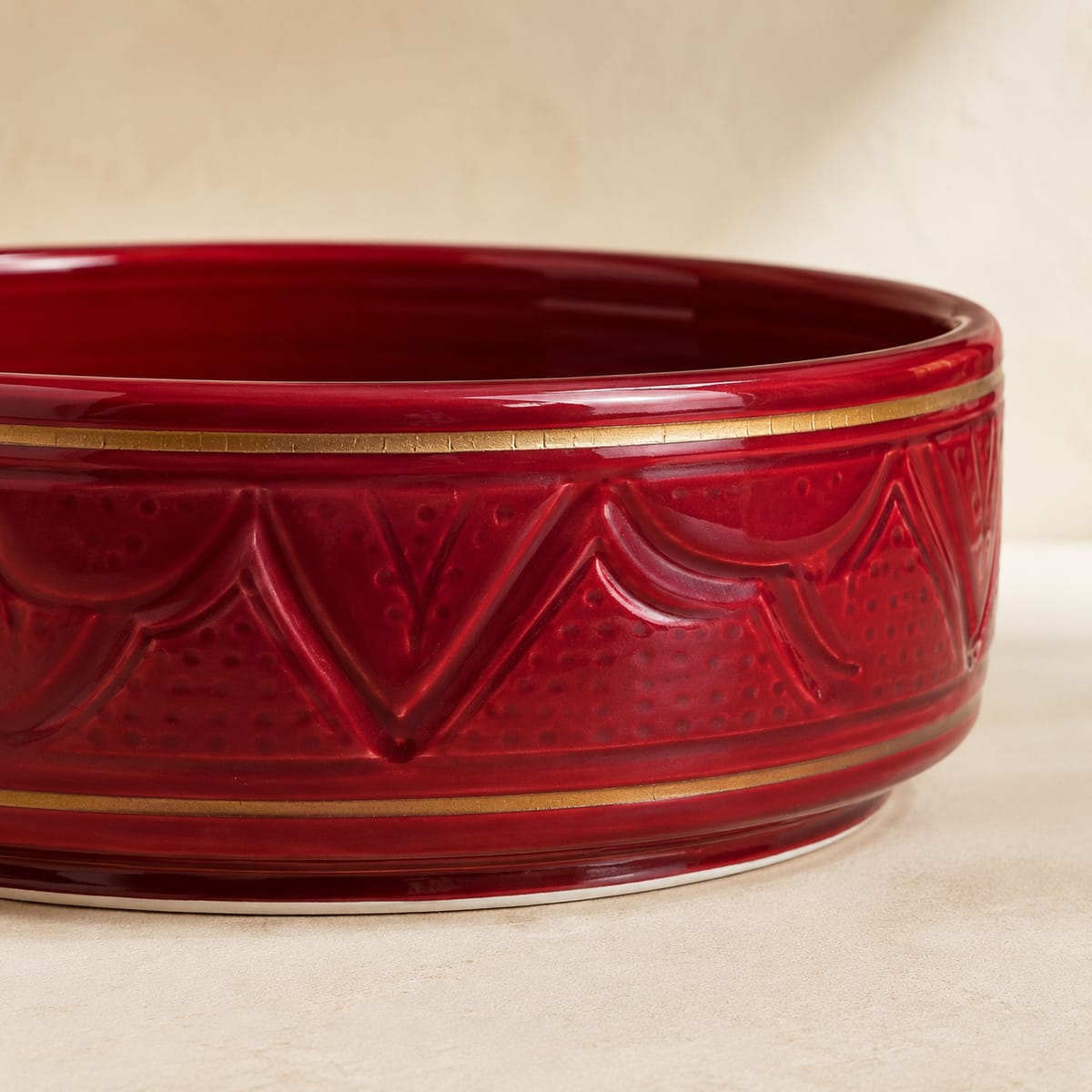 Handcrafted Moroccan Ceramic Shallow Serving Bowls with Gold Trim - Image 6