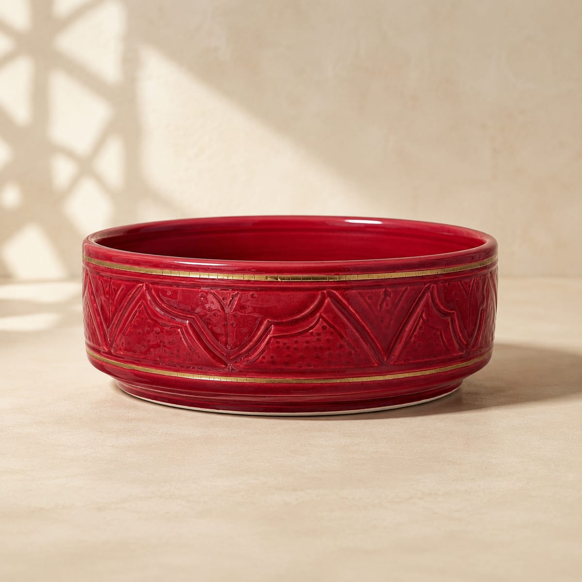 Handcrafted Moroccan Ceramic Shallow Serving Bowls with Gold Trim - Image 7